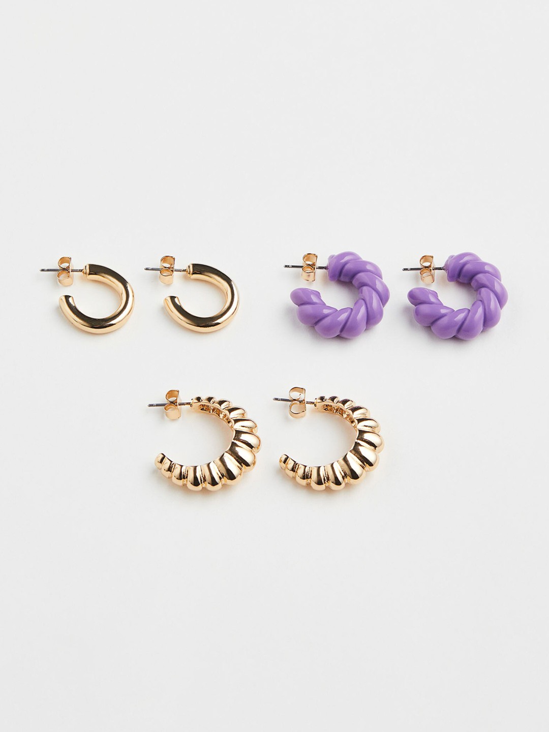 

H&M 3 Pairs Hoop Earrings, Gold