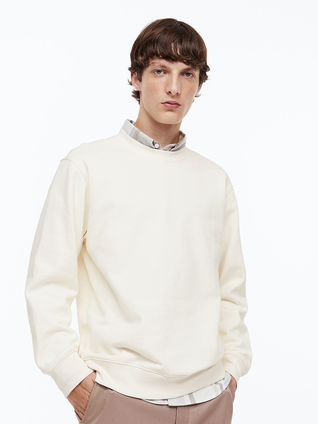 

H&M Men Regular Fit Cotton Sweatshirt, Beige