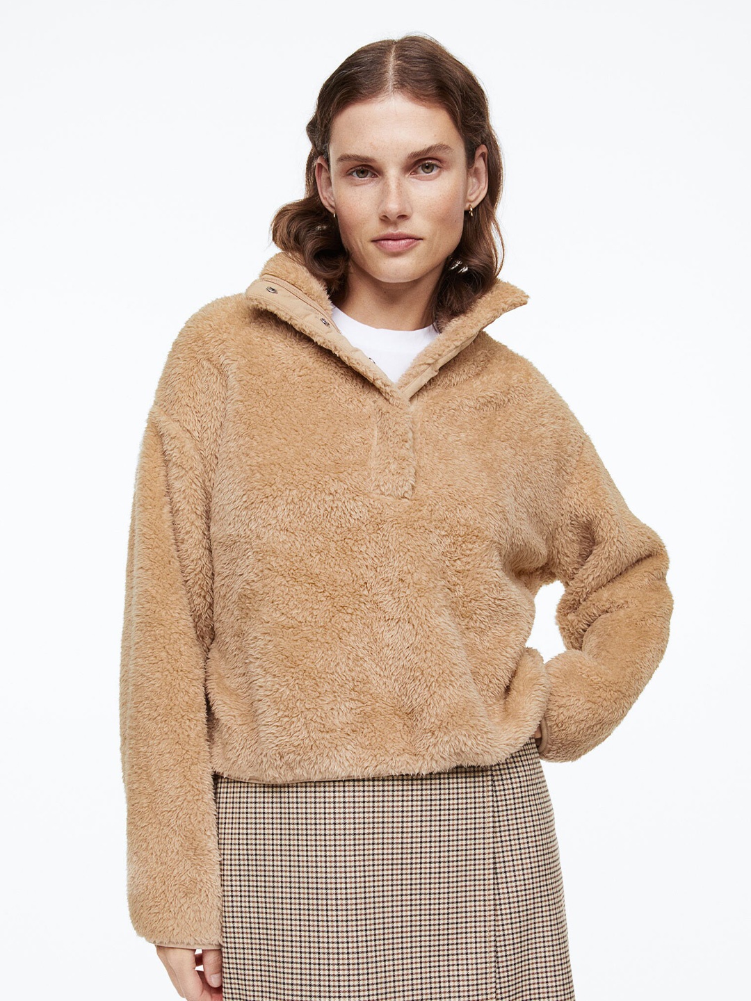 

H&M Women Faux Shearling Top, Beige
