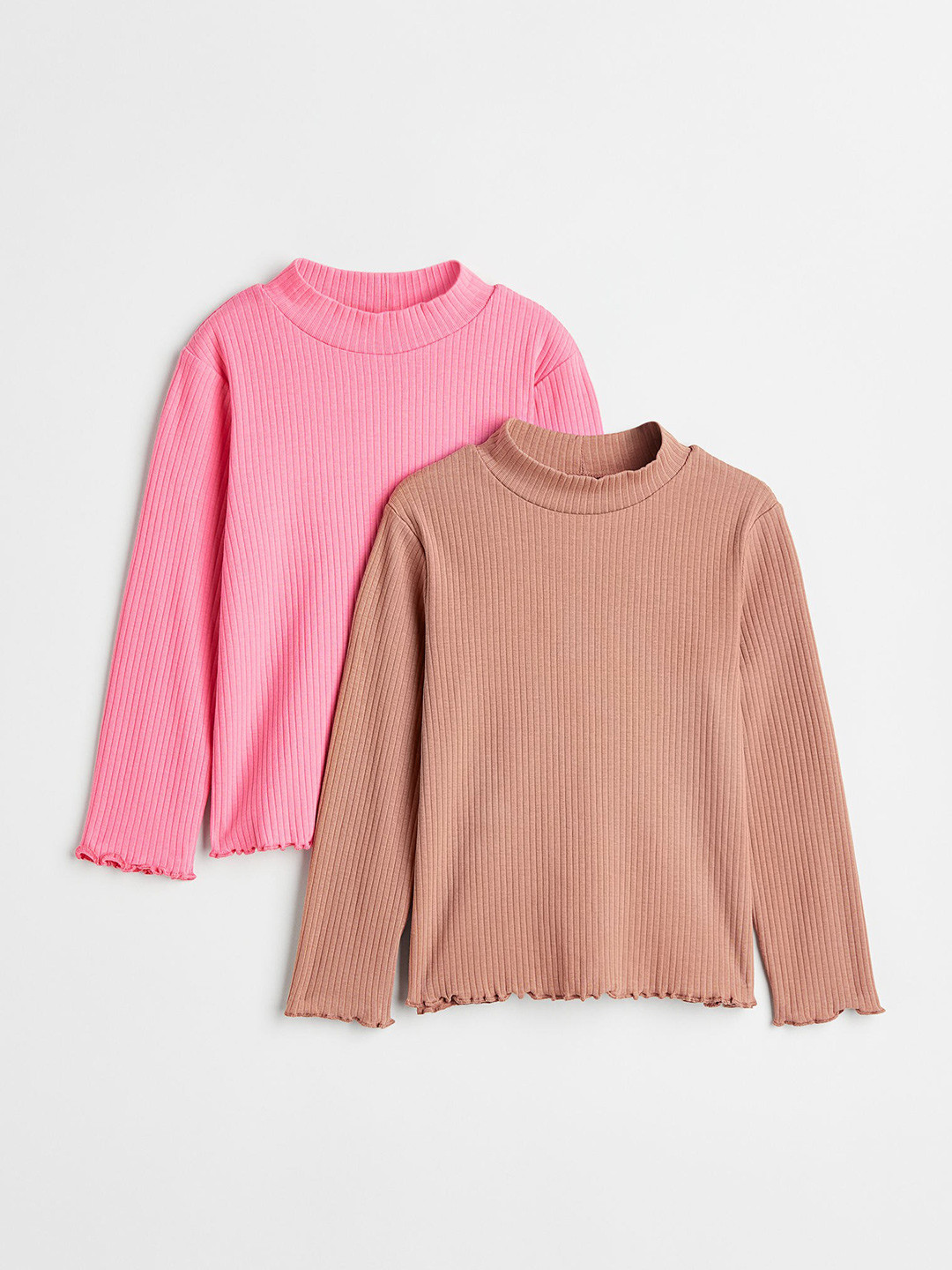 

H&M Girls 2-Pack Polo-Neck Tops, Beige