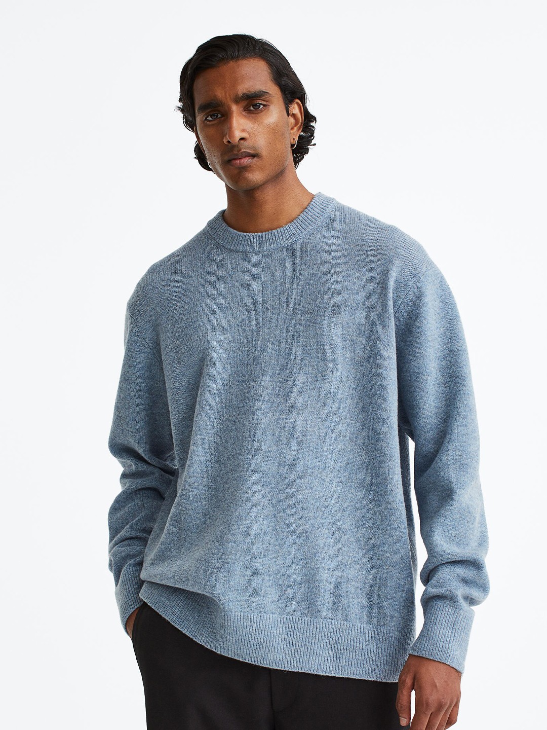 

H&M Men Knitted Wool Jumper, Blue