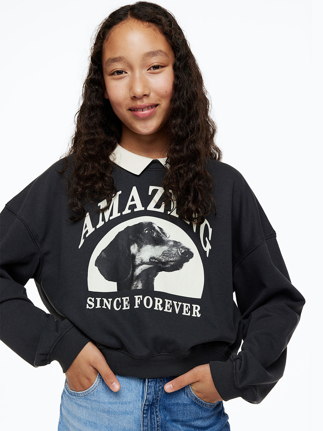 

H&M Girls Printed Oversized Sweatshirt, Grey