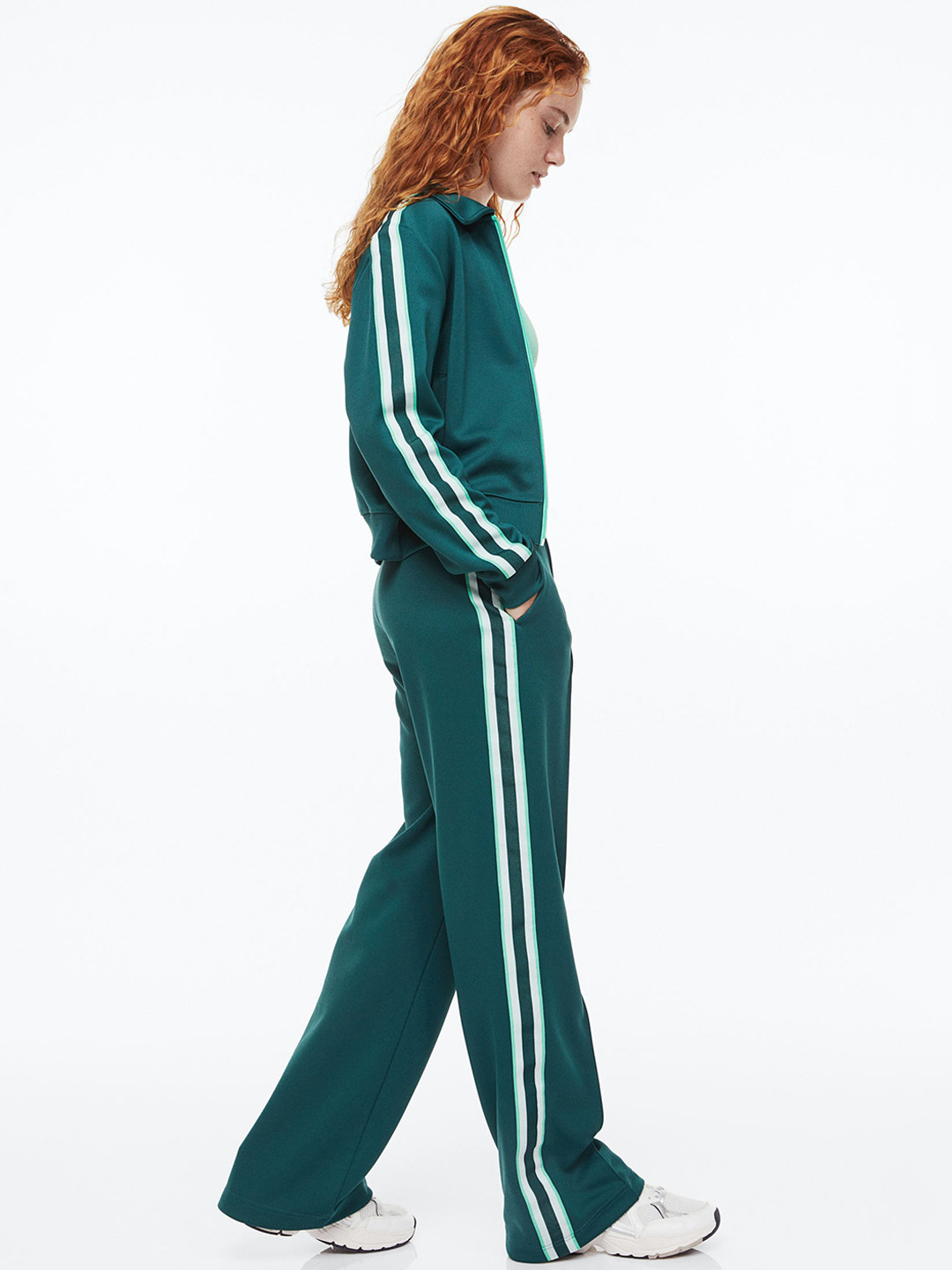 

H&M Women Green Track Pants with Side Stripes