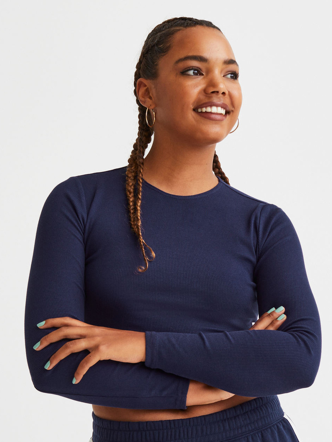 

H&M Women Ribbed Cropped Top, Blue