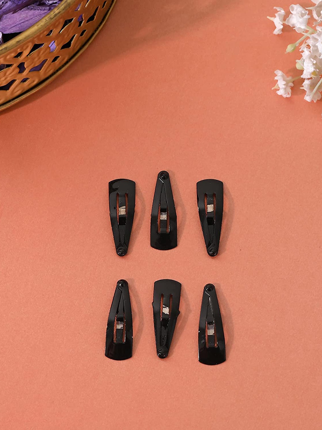 

CHANDERKASH Set Of 6 Black Glossy Metal Fashion Tic-Tac Hair Clips