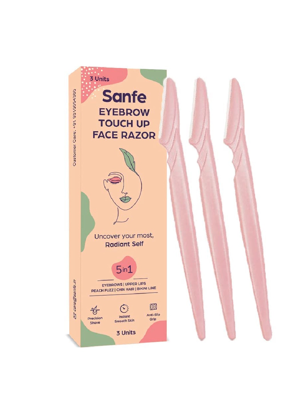 

Sanfe Reusable Eyebrow Touch Up Hair Removing Face Razor For Women - 3 Pcs, Pink