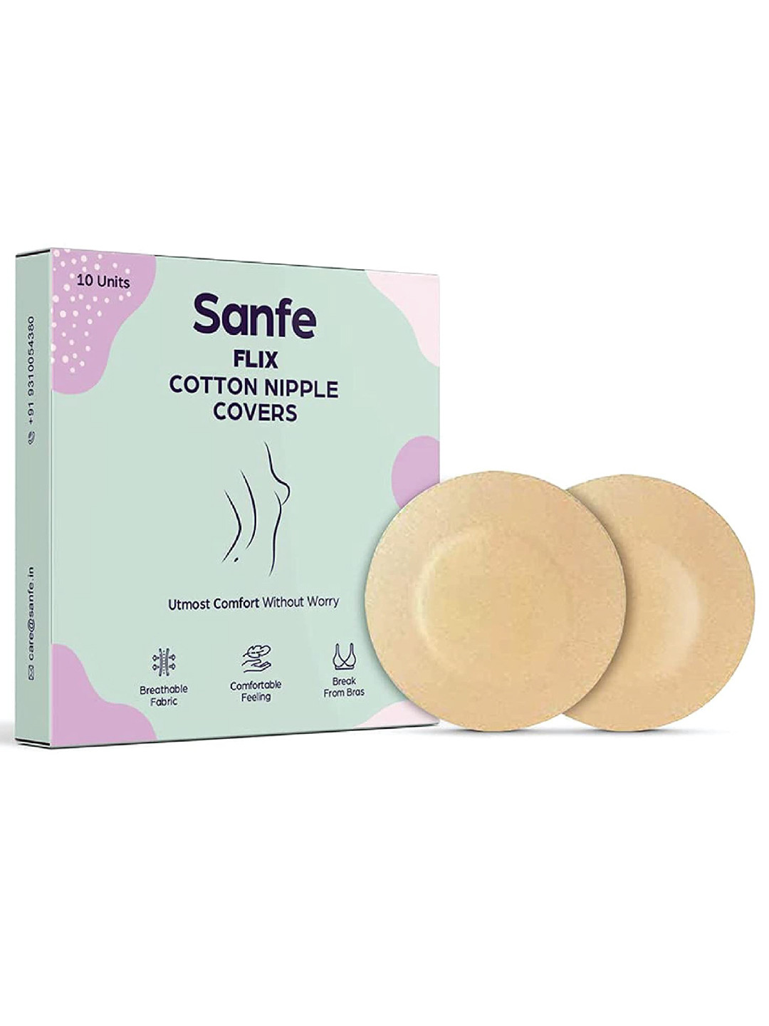 

Sanfe Women Flix Cotton Breathable Nipple Covers Pasties No Show Bra - 10 Pcs, Brown