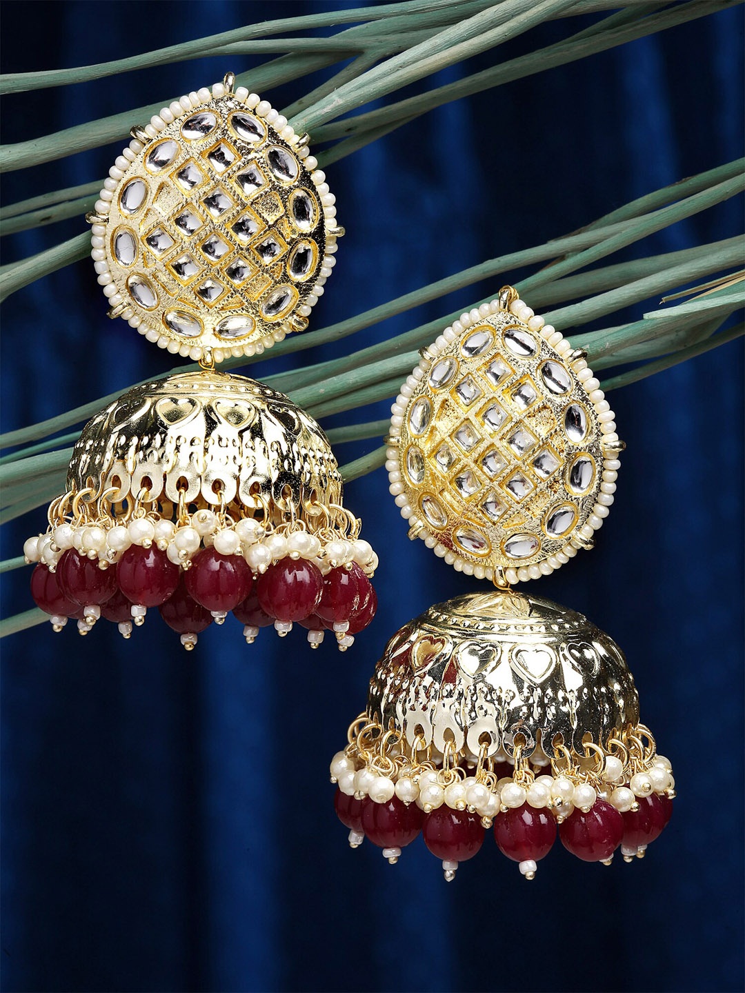 

KARATCART Women Red & Gold-Toned Contemporary Jhumkas Earrings
