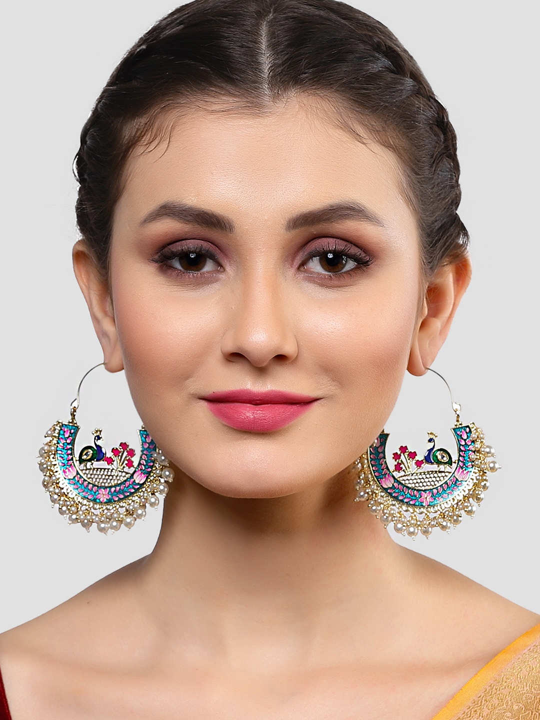 

KARATCART Gold Plated & Blue Contemporary Chandbalis Earrings