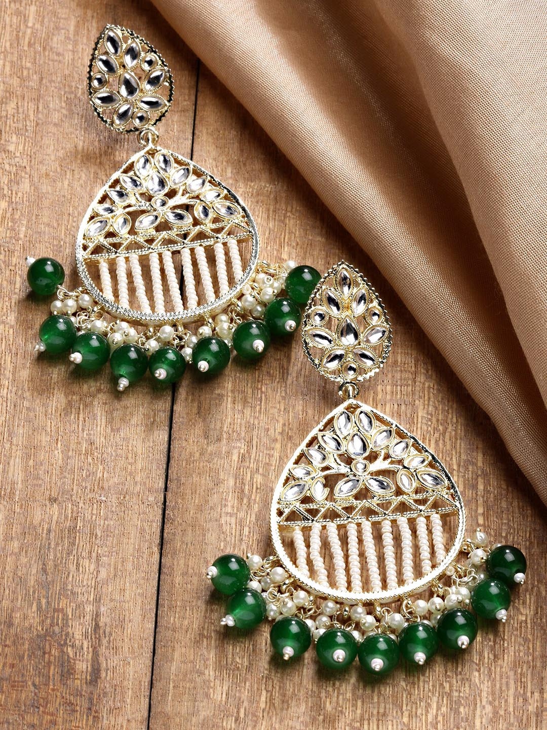 

KARATCART Green Gold-Plated Contemporary Drop Earrings