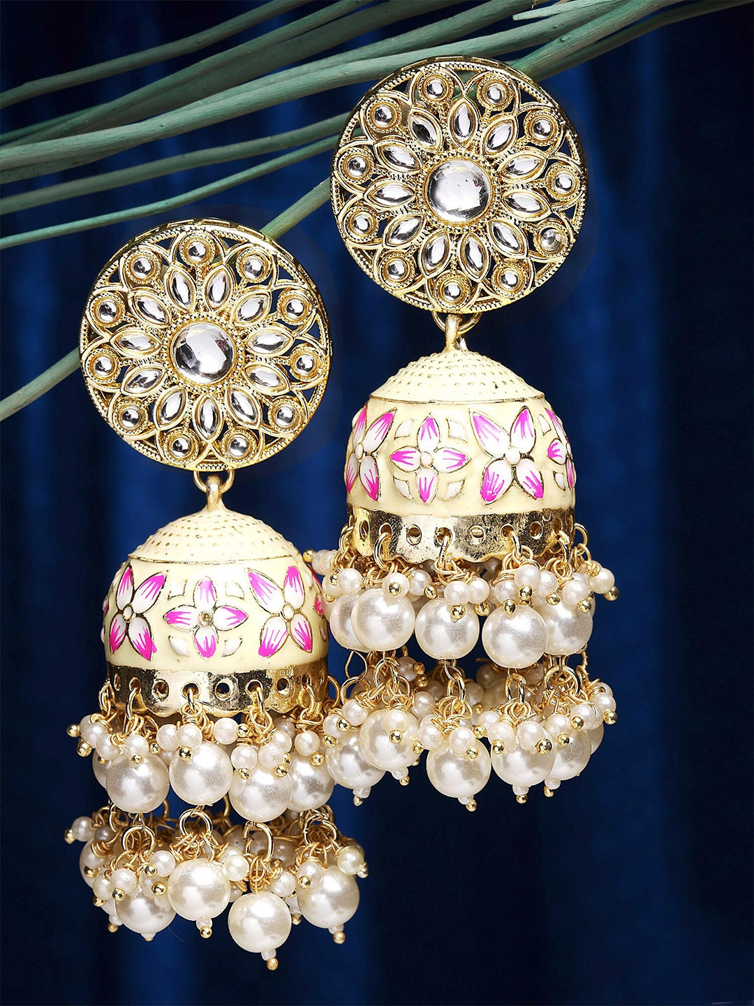 

KARATCART Yellow Gold Plated Contemporary Jhumkas Earrings