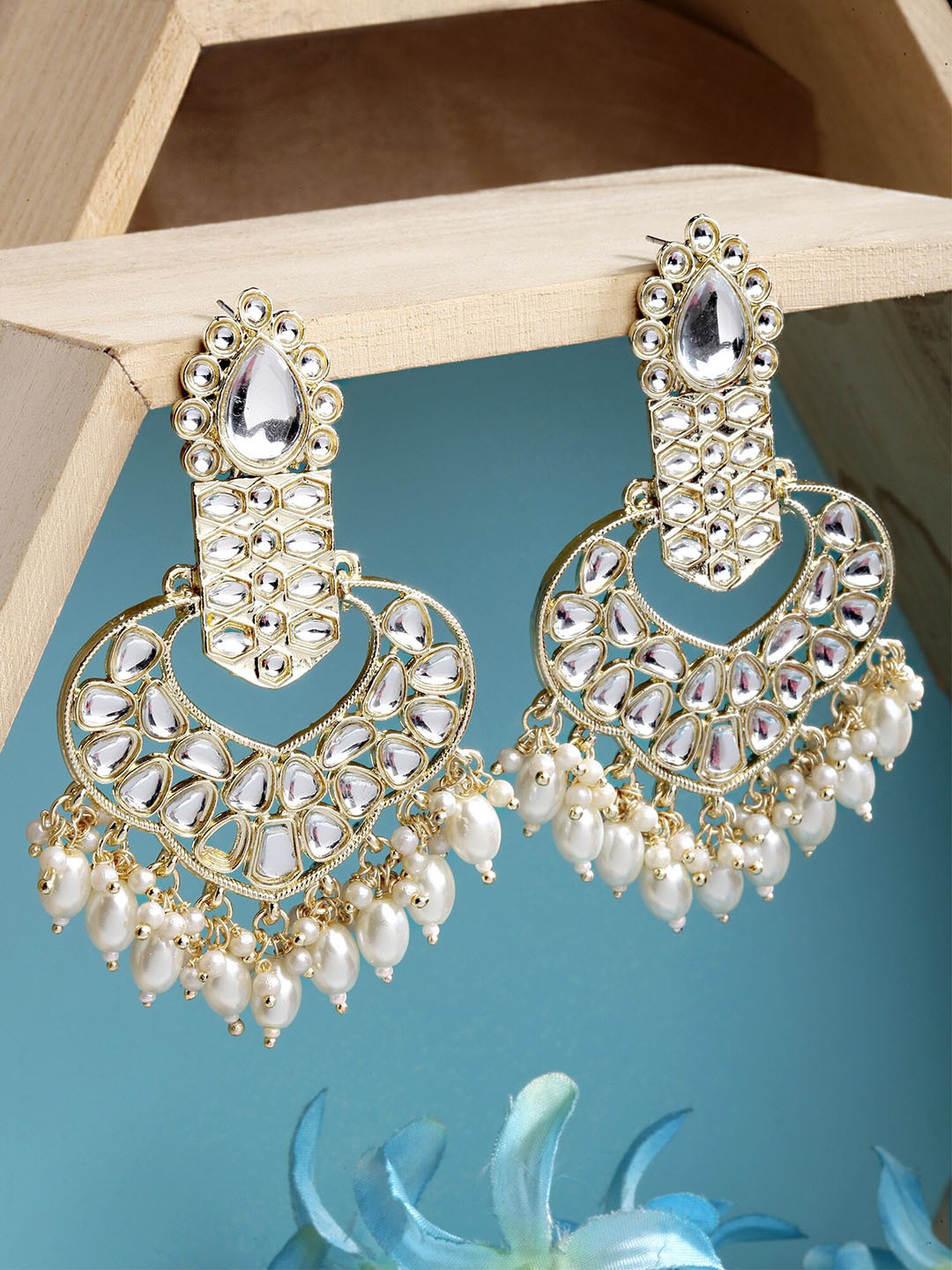 

KARATCART Women Gold-Toned Contemporary Chandbalis Earrings