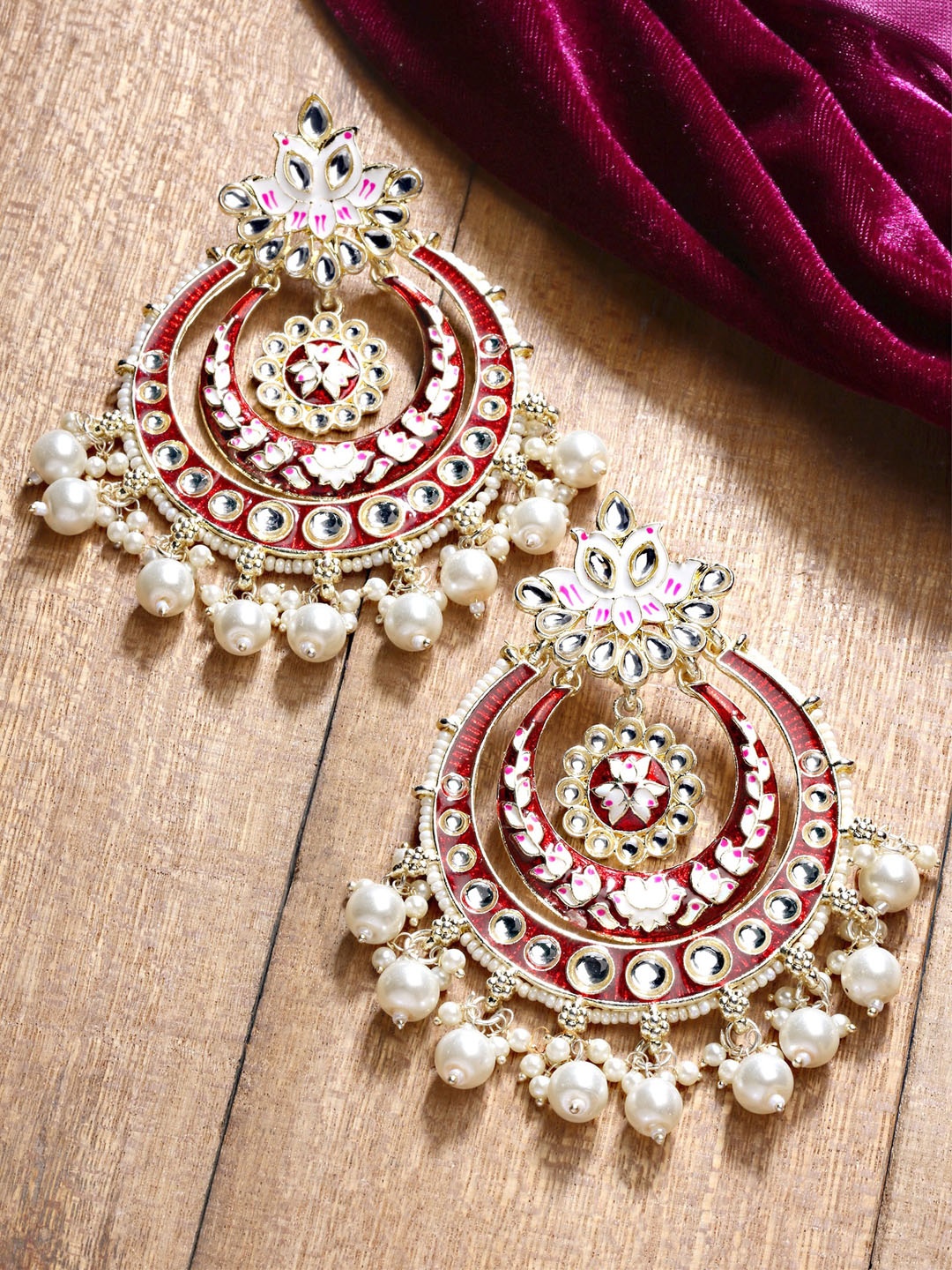 

KARATCART Red & White Gold Plated Contemporary Chandbalis Earrings