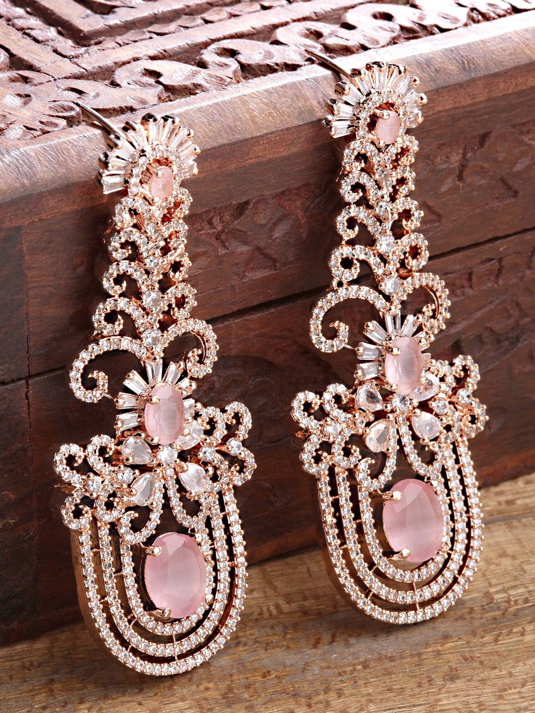 

KARATCART Women Pink & Rose Gold Contemporary Drop Earrings