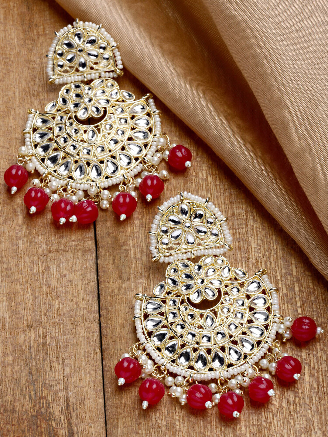 

KARATCART Women Red Contemporary Chandbalis Earrings