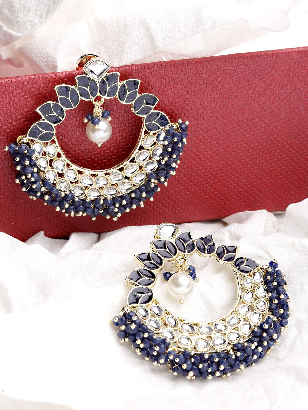 

KARATCART Women Gold-Plated & Navy Blue Contemporary Chandbalis Earrings