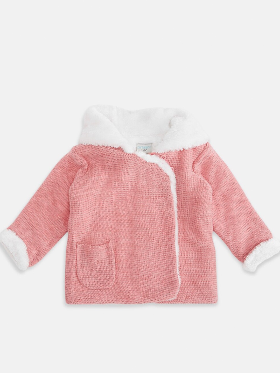 

Pantaloons Baby Girls Pink & White Ribbed Cardigan