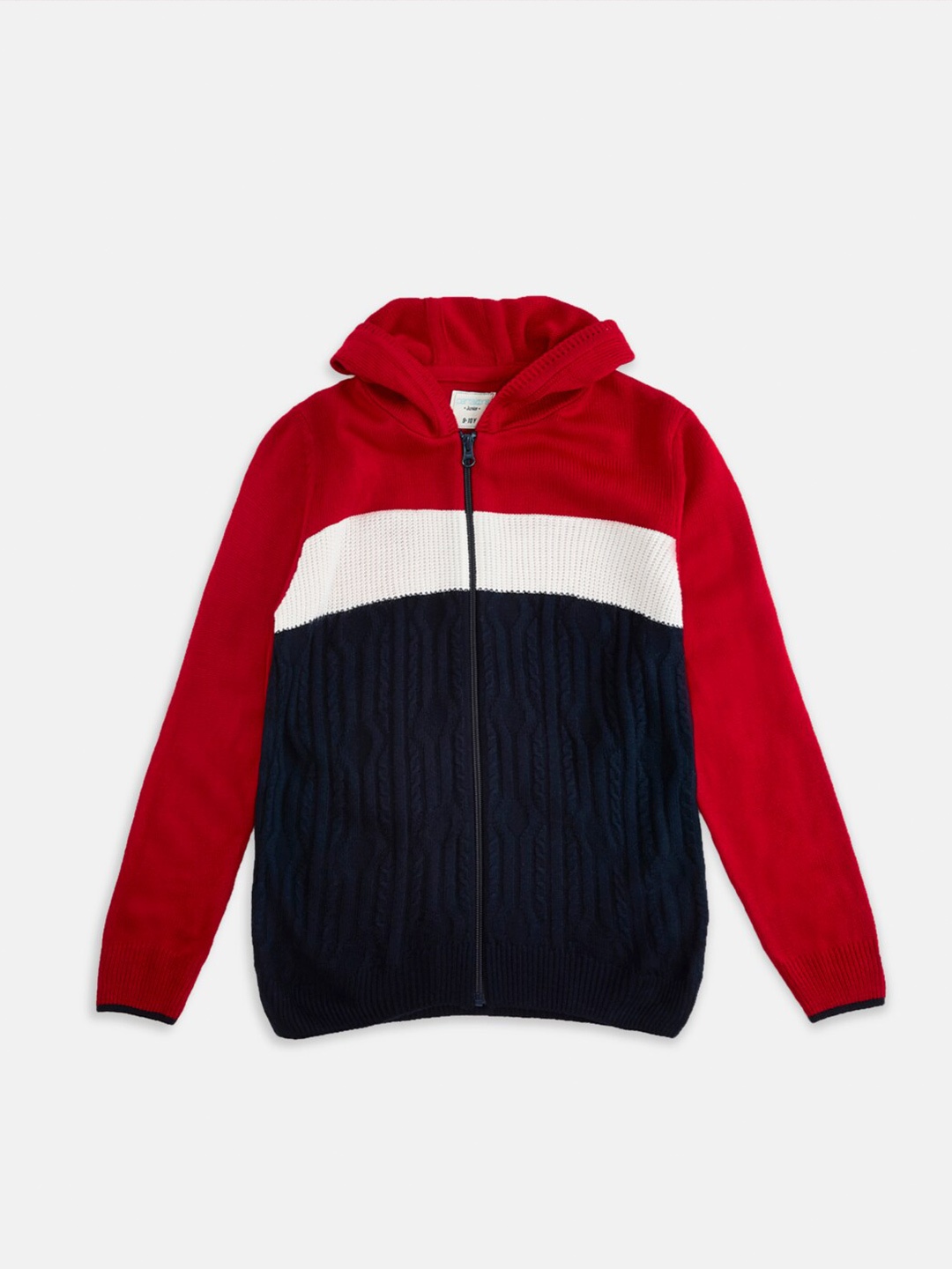

Pantaloons Junior Boys Red & White Colourblocked Cardigan