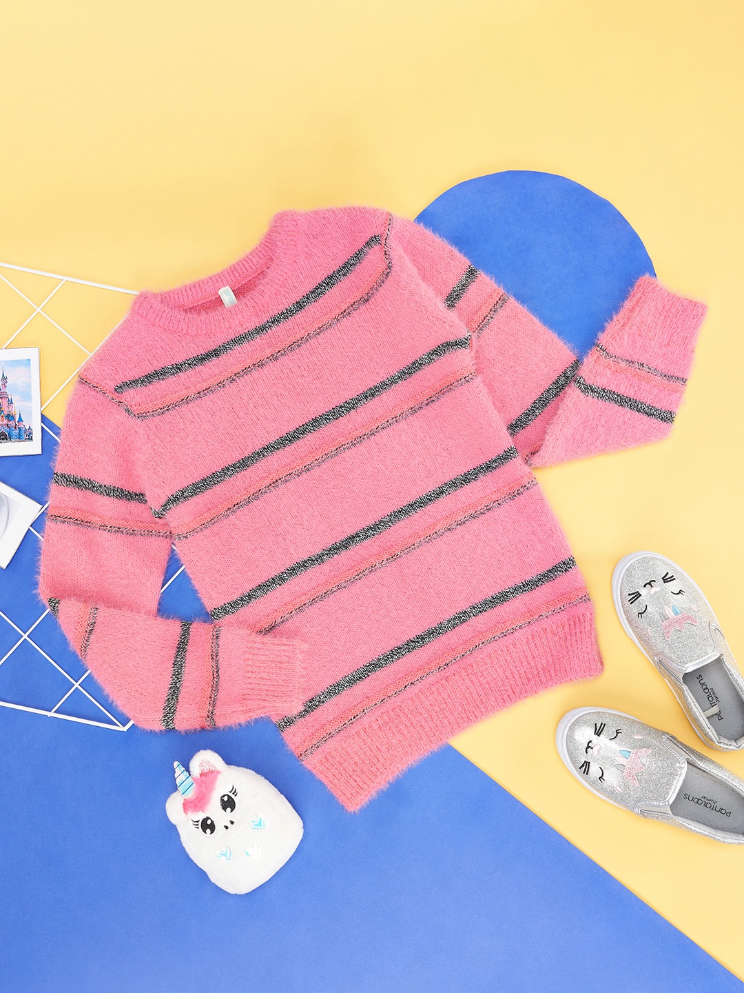 

Pantaloons Junior Girls Pink & Red Striped Pullover Sweater