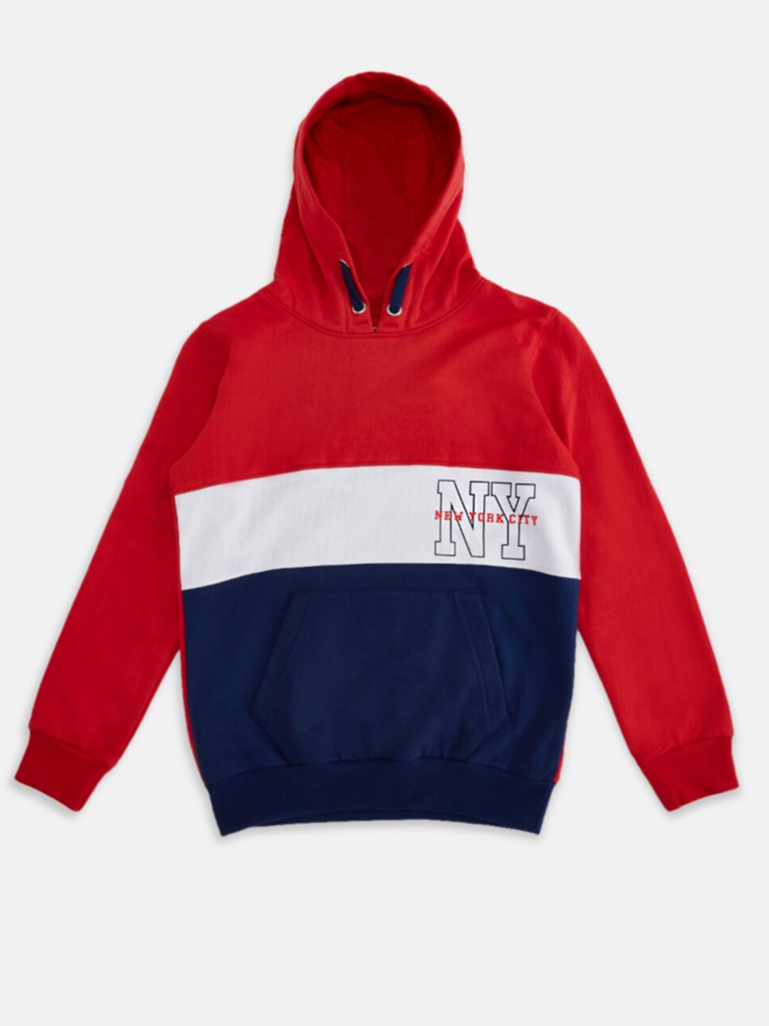 

Pantaloons Junior Boys Red Colourblocked Hooded Sweatshirt