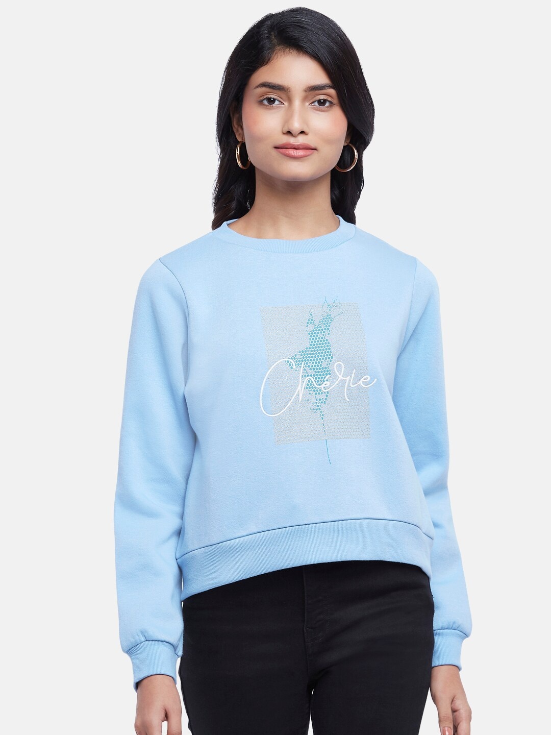 

People Women Blue Printed Sweatshirt