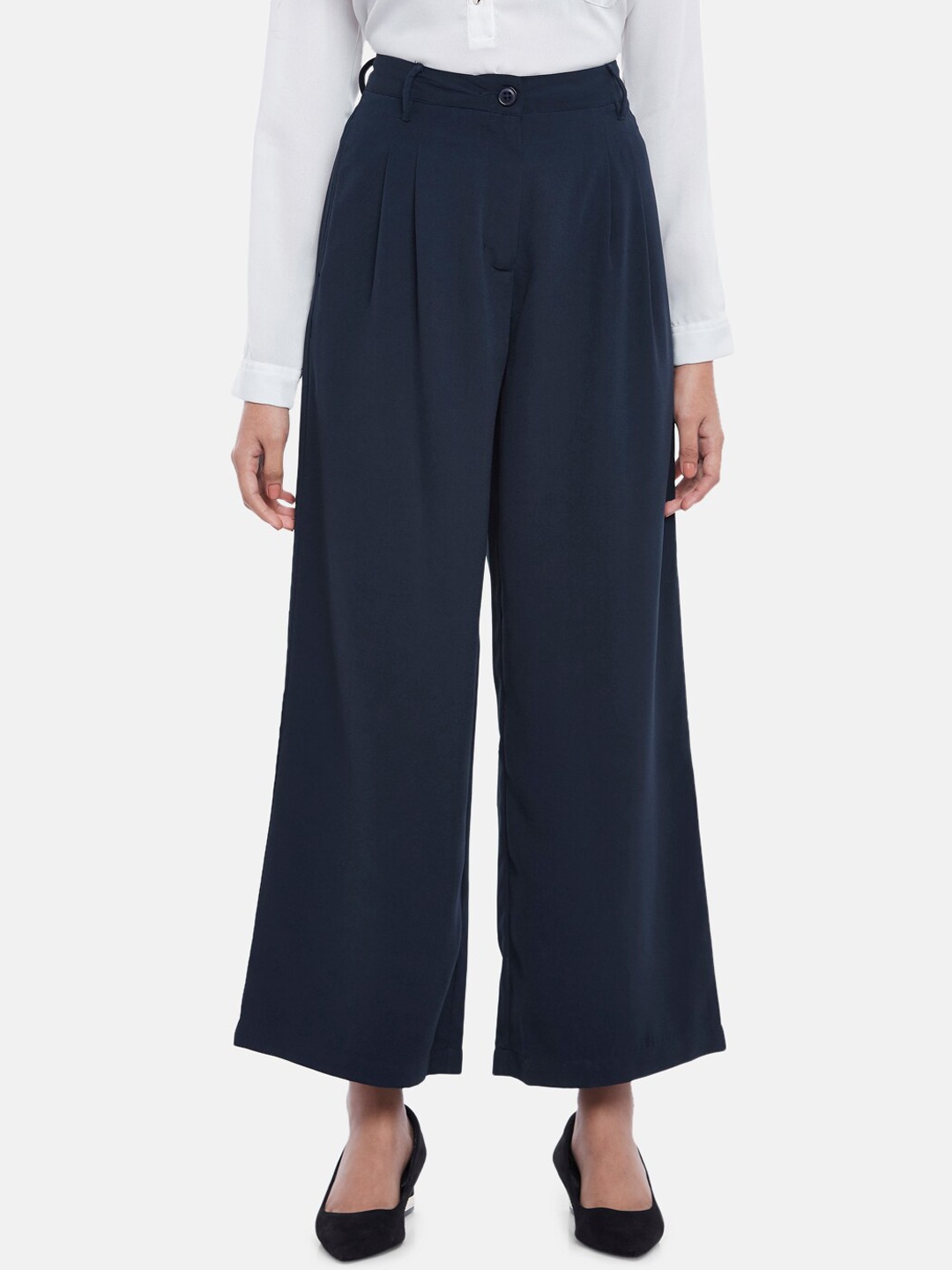 

Annabelle by Pantaloons Women Navy Blue High-Rise Pleated Trousers