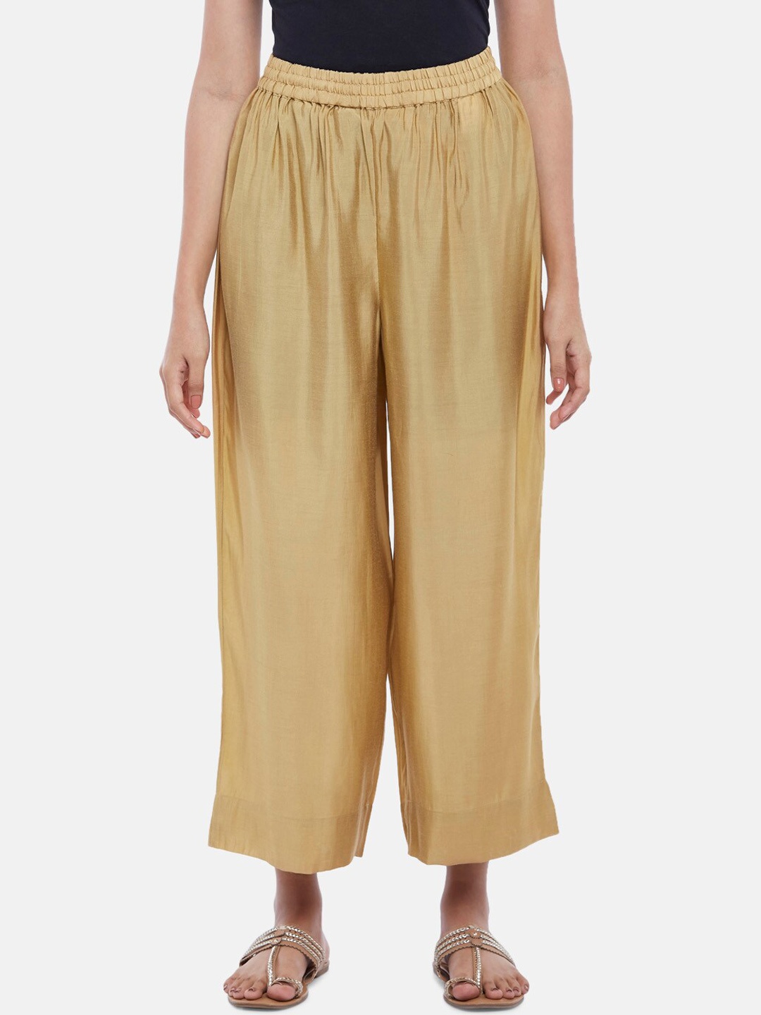 

RANGMANCH BY PANTALOONS Women Gold-Toned Trousers