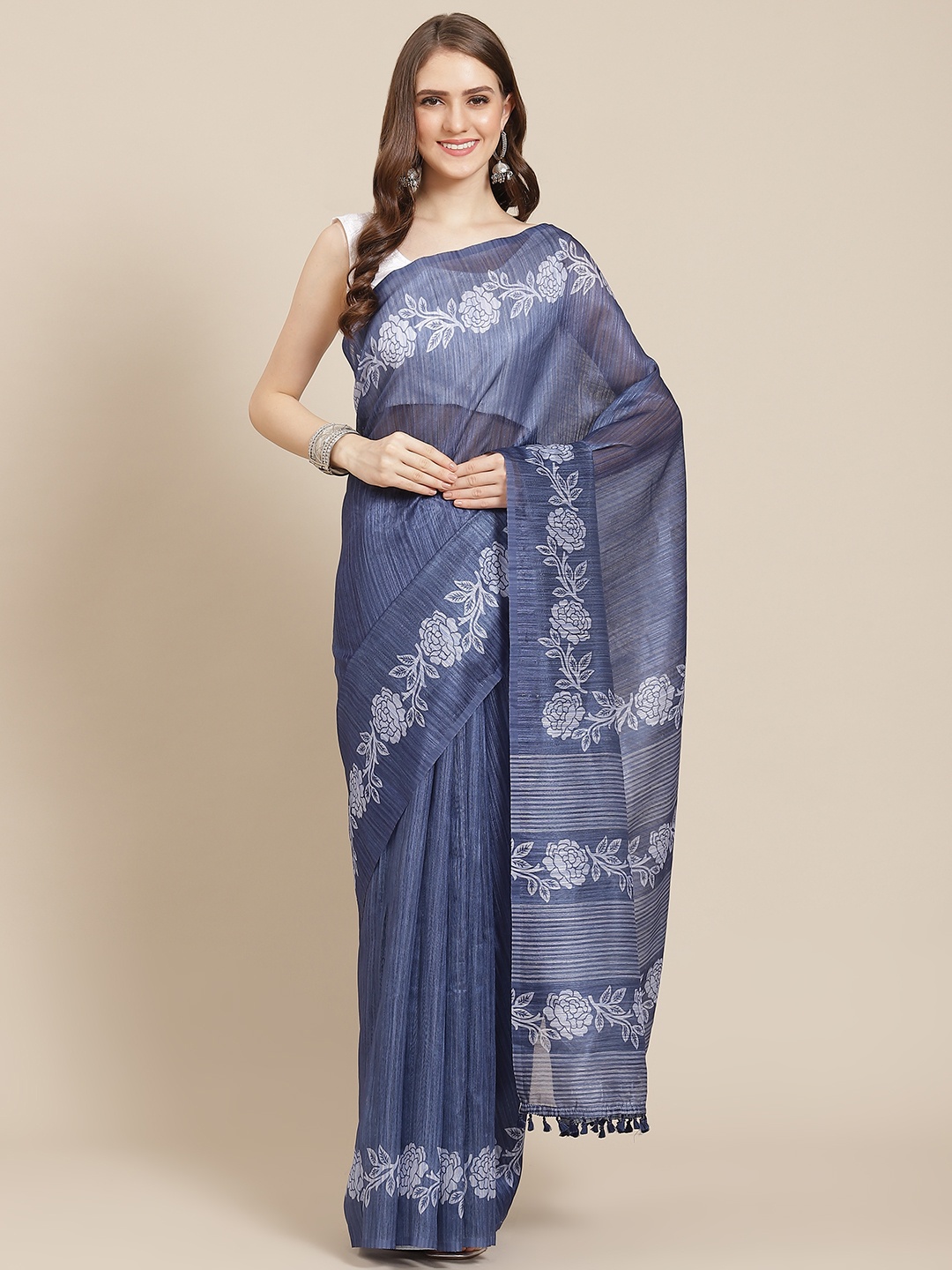 

Grancy Blue Floral Kanjeevaram Saree