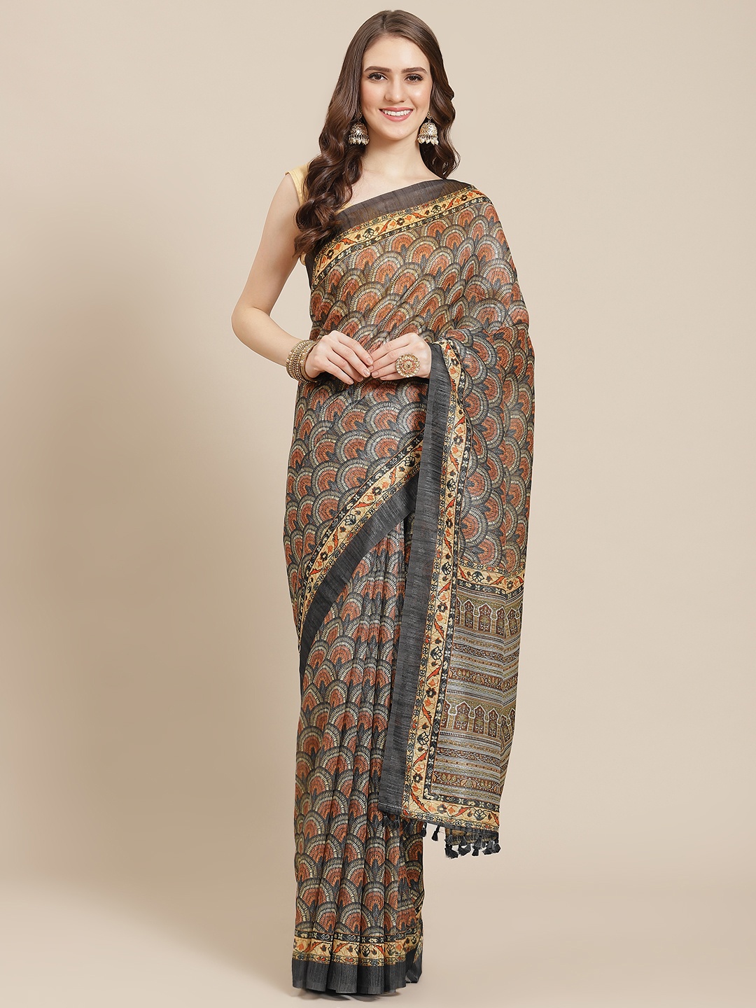 

Grancy Grey & Rust Ethnic Motifs Kanjeevaram Saree