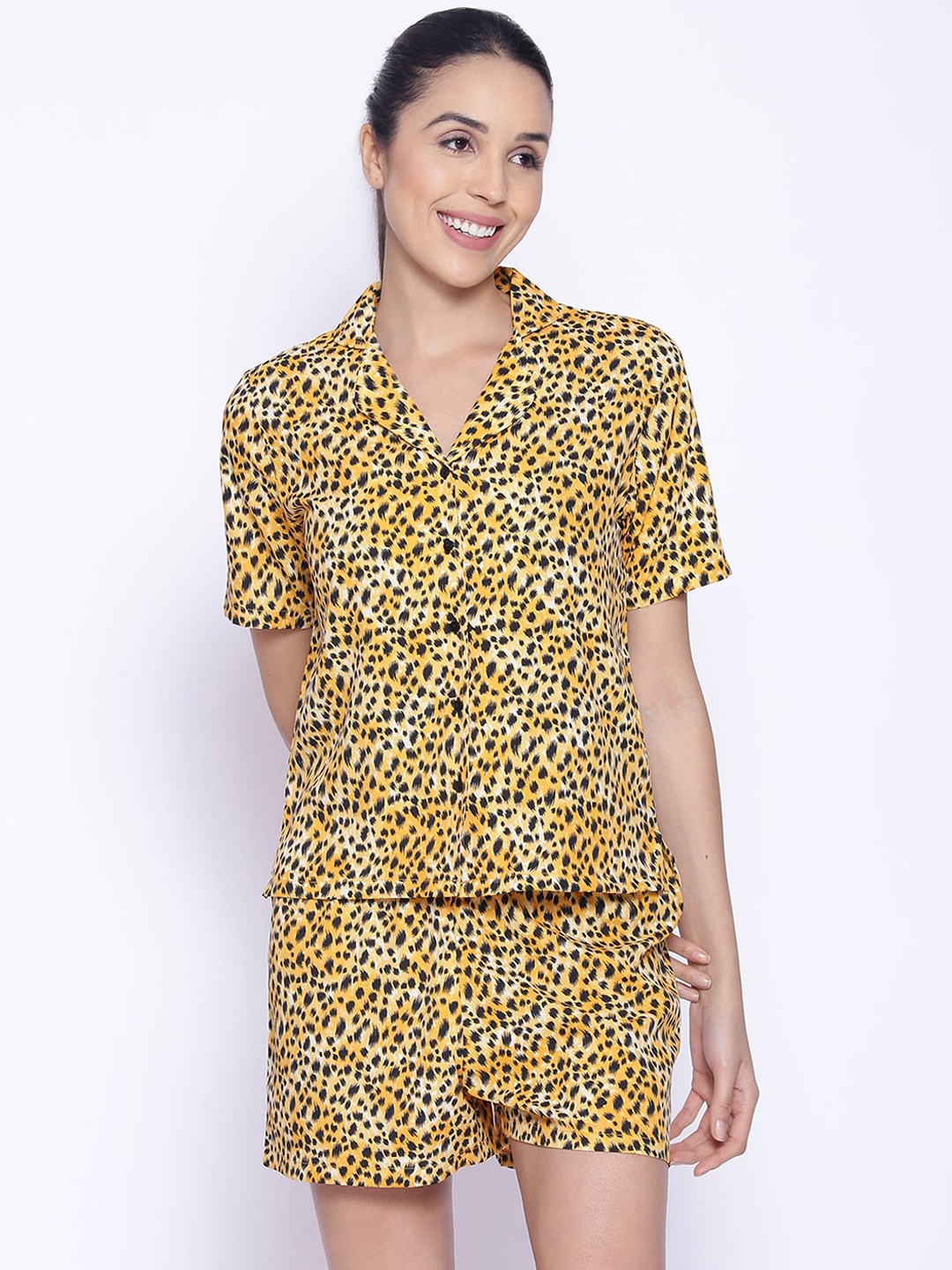 

IX IMPRESSION Women Yellow & Black Printed Night suit 9I-6056-BKYL
