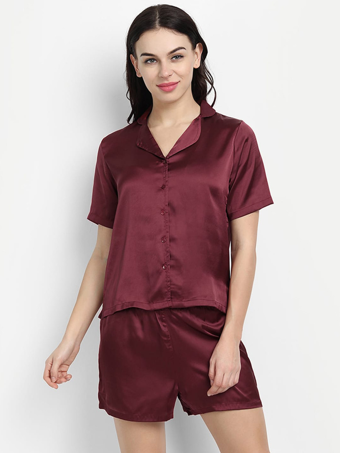 

IX IMPRESSION Women Maroon Solid Night suit