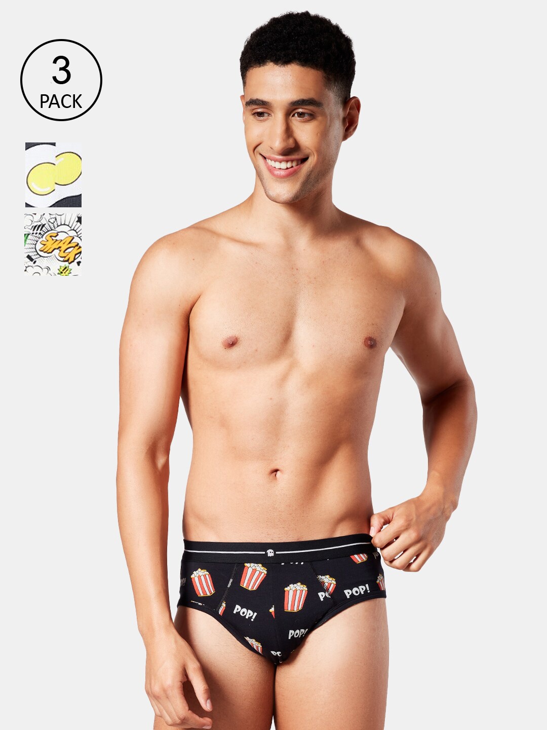 

The Souled Store Men Pack Of 3 Printed Hipster Briefs 209702, Black