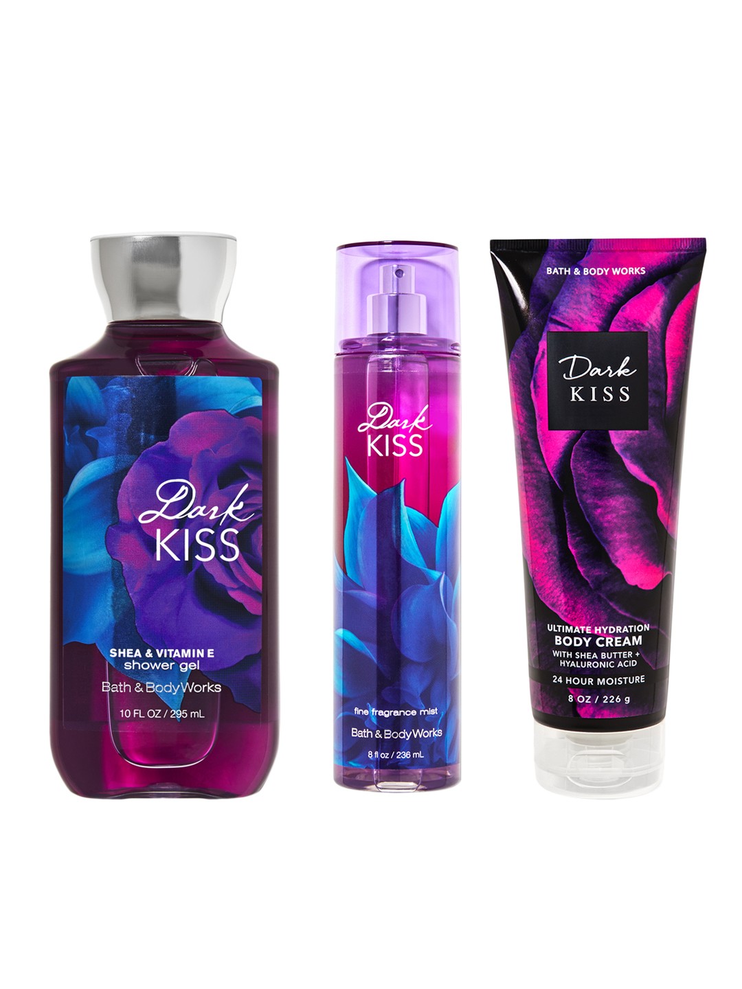 

Bath & Body Works Dark Kiss Fragrance Gift Set - Body Cream + Fragrance Mist + Shower Gel, Purple