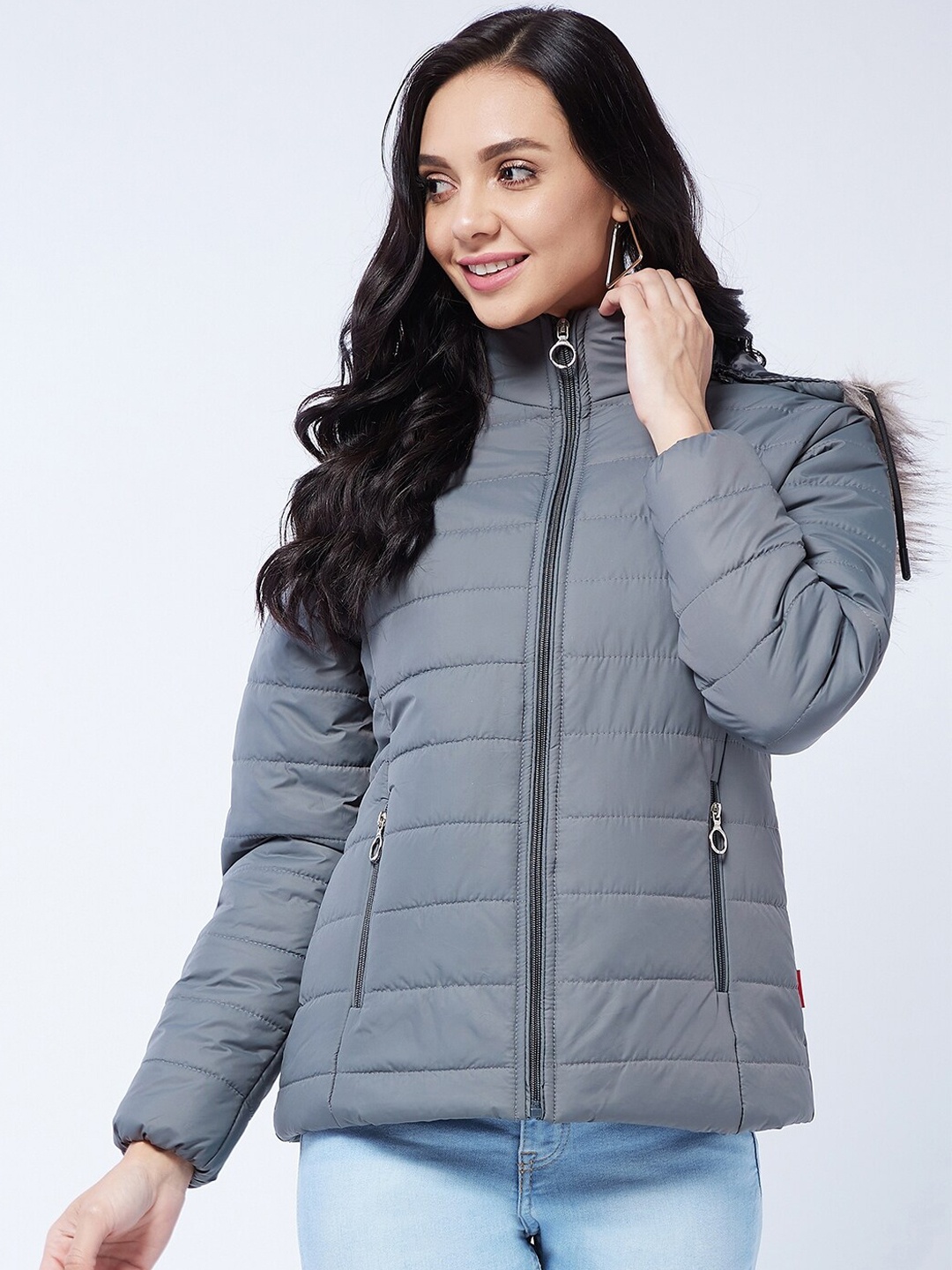 

Modeve Women Grey Hooded Lightweight Padded Jacket