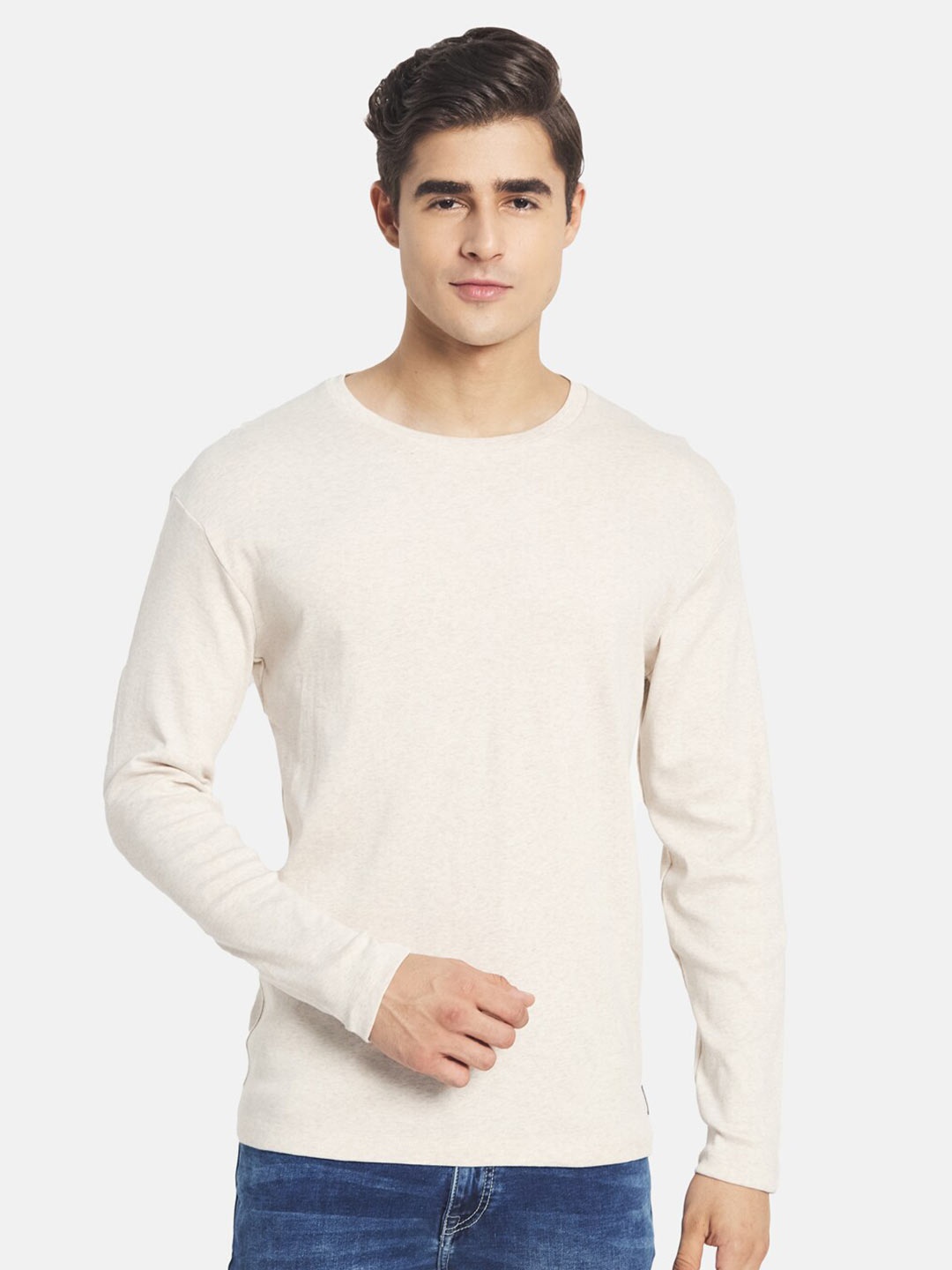 

METTLE Men Cream-Coloured Cotton T-shirt