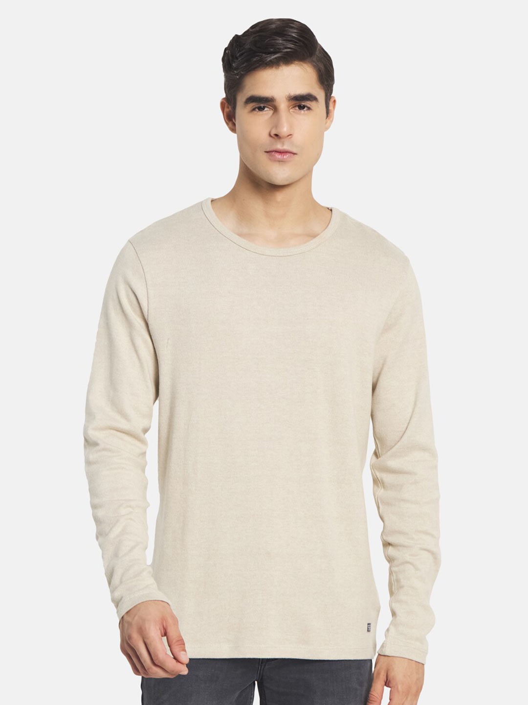 

METTLE Men Cream-Coloured Cotton T-shirt