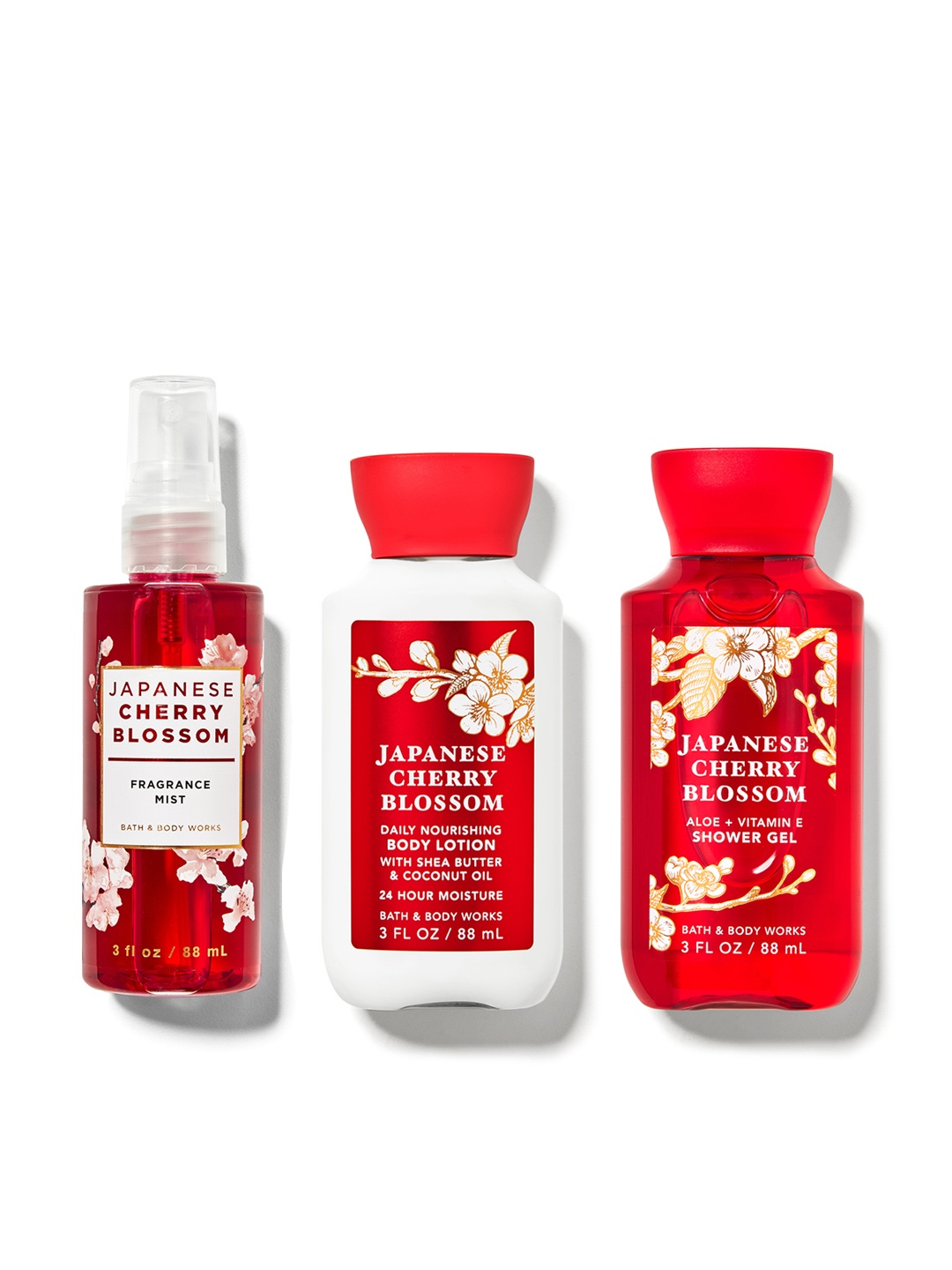 

Bath & Body Works Japanese Cherry Blossom Gift Set - Body Lotion + Body Mist + Shower Gel, Red