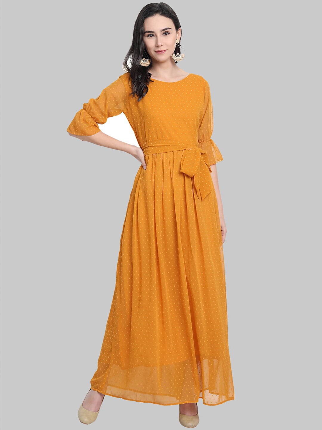 

ISAM Yellow Fit & Flare Maxi Dress