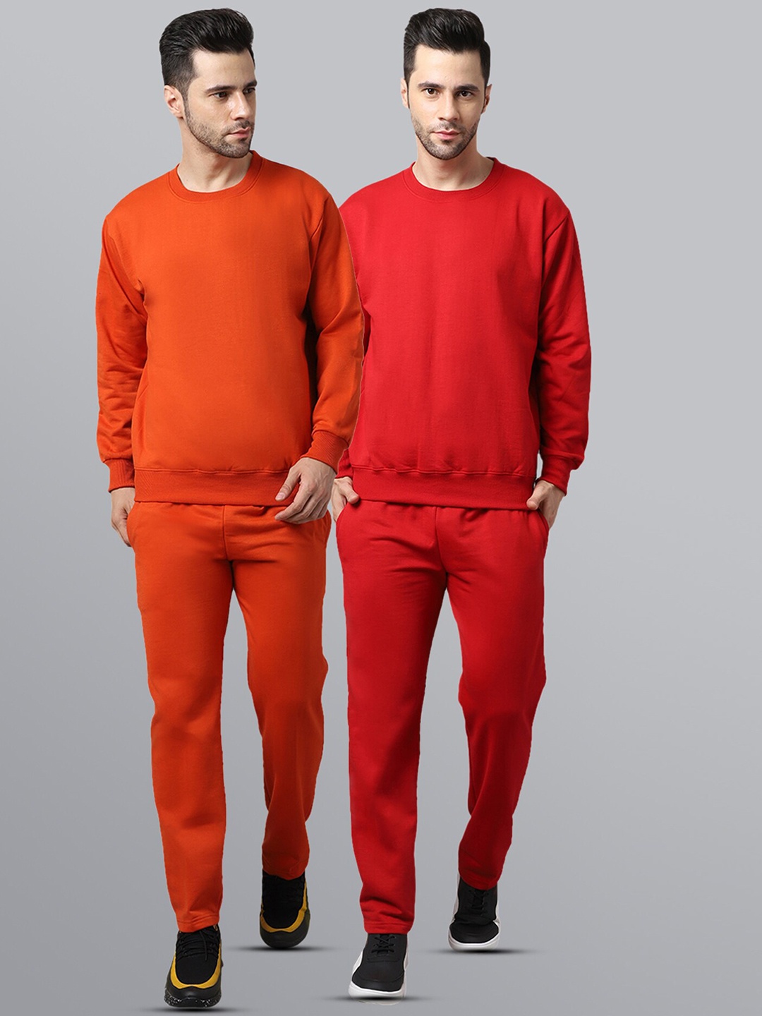 

VIMAL JONNEY Men Red & Orange Pack Of 2 Solid Pure-Cotton Tracksuits