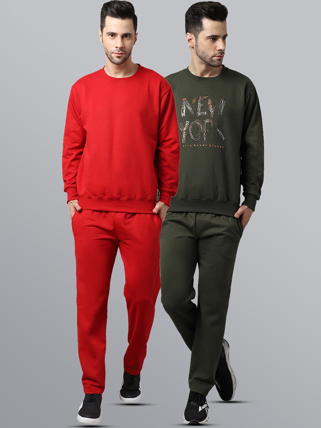 

VIMAL JONNEY Men Pack Of 2 Self-Design Cotton Tracksuits, Red