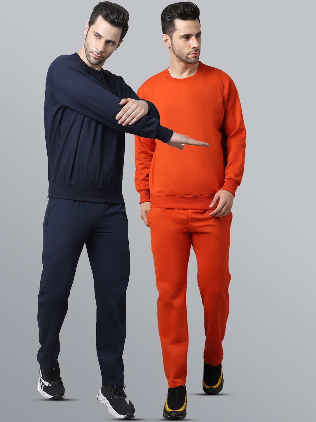 

VIMAL JONNEY Men Pack of 2 Blue & Orange Solid Fleece Tracksuits