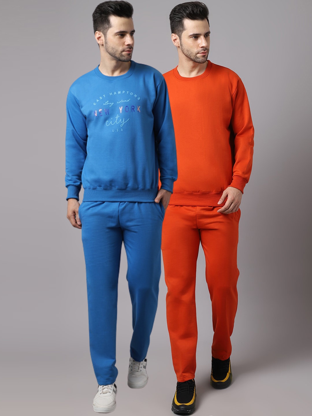 

VIMAL JONNEY Men Pack of 2 Blue & Rust Orange Fleece Tracksuits