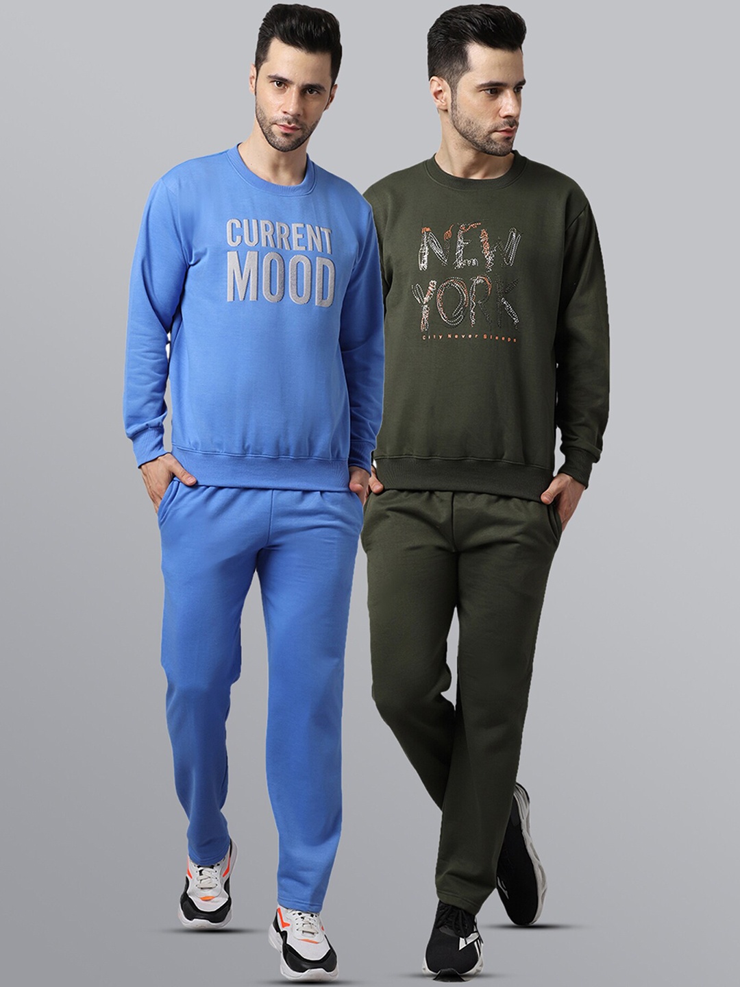 

VIMAL JONNEY Men Pack Of 2 Printed Pure Cotton Tracksuits, Blue