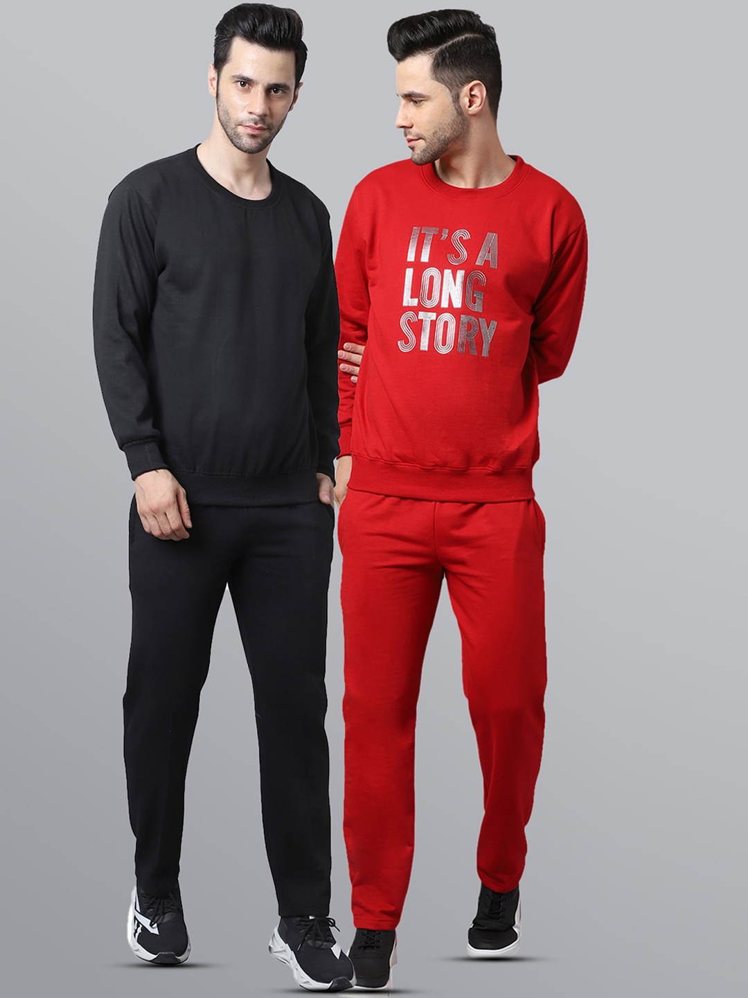 

VIMAL JONNEY Men Pack Of 2 Black & Red Pure Cotton Tracksuits