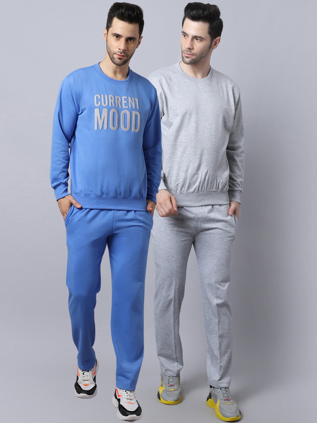 

VIMAL JONNEY Men Pack of 2 Grey Melange & Blue Printed Fleece Tracksuits