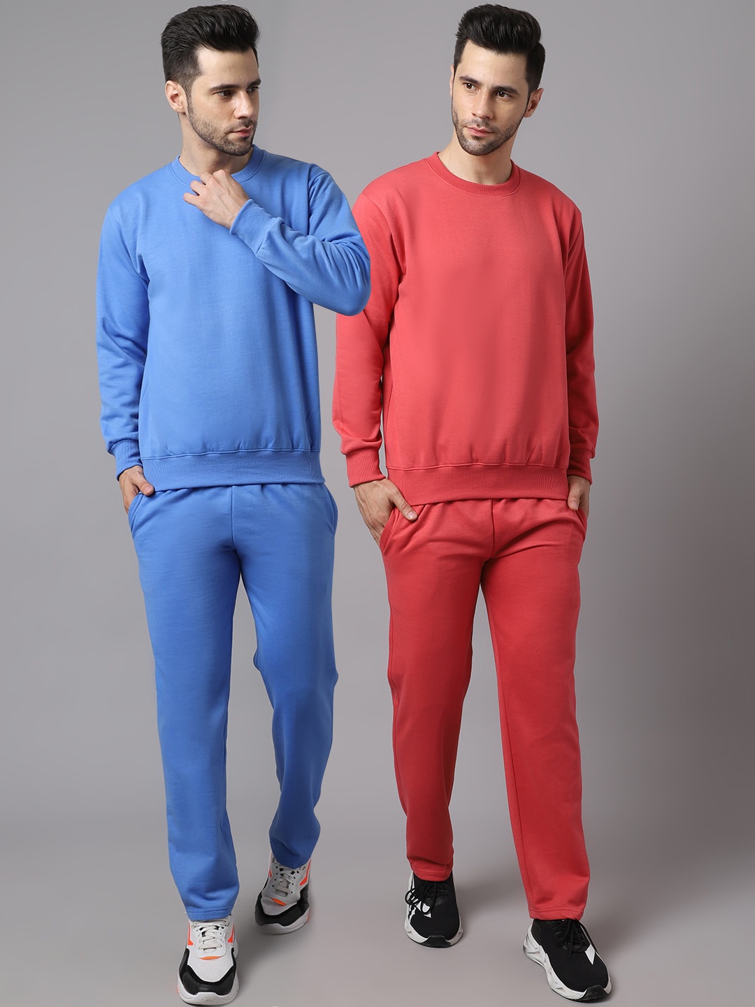 

VIMAL JONNEY Men Pack Of 2 Red & Blue Solid Cotton Tracksuits