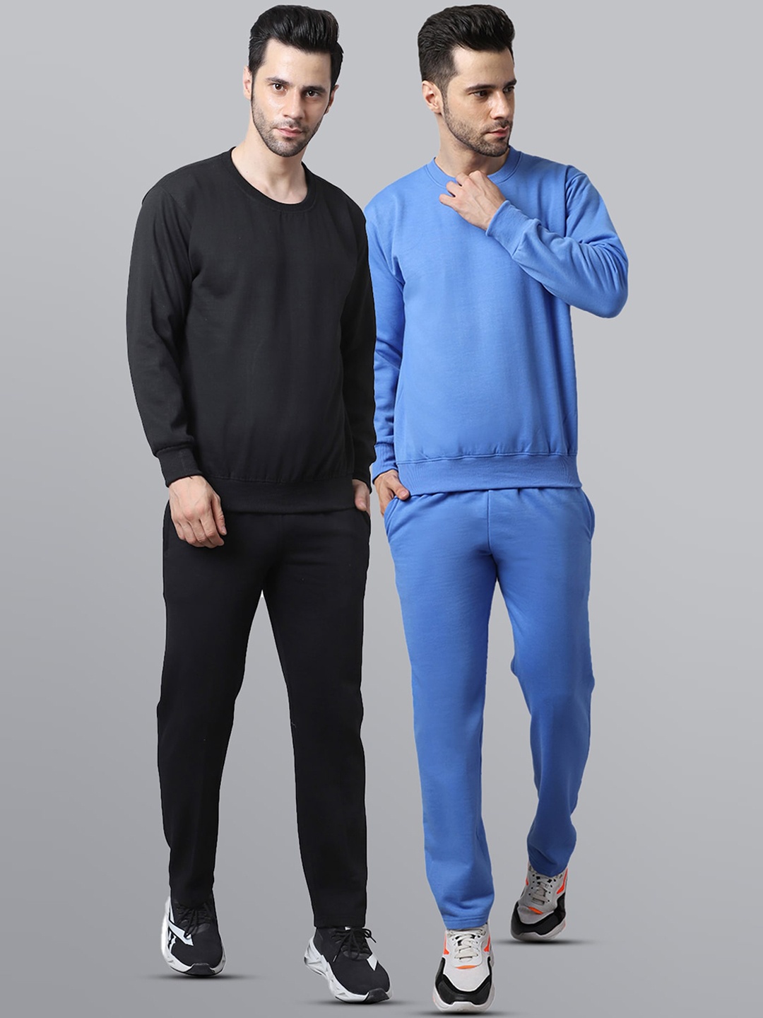 

VIMAL JONNEY Men Pack Of 2 Solid Pure-Cotton Tracksuits, Black