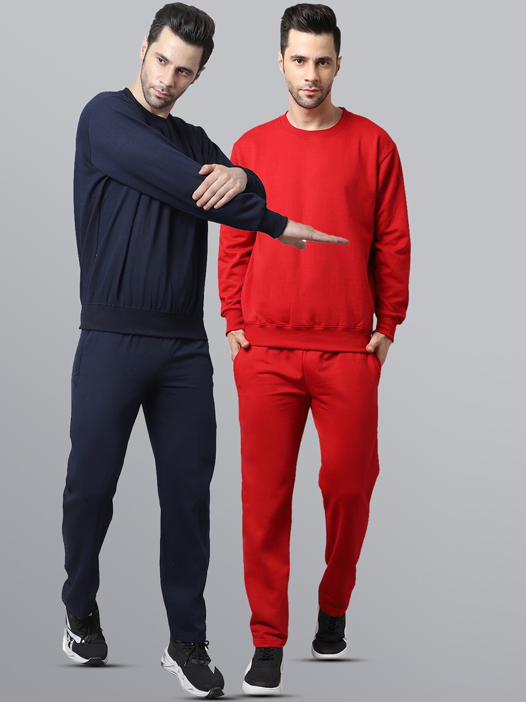 

VIMAL JONNEY Men Pack of 2 Red & Navy Blue Solid Tracksuits
