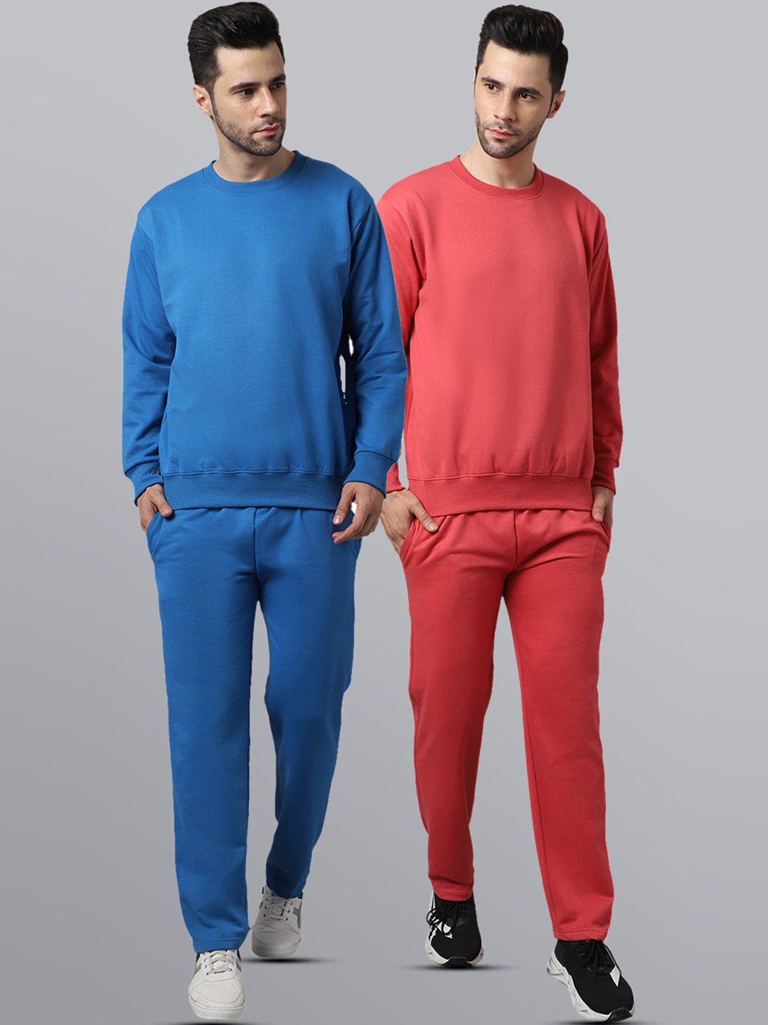 

VIMAL JONNEY Men Pack of 2 Blue & Pink Solid Tracksuits