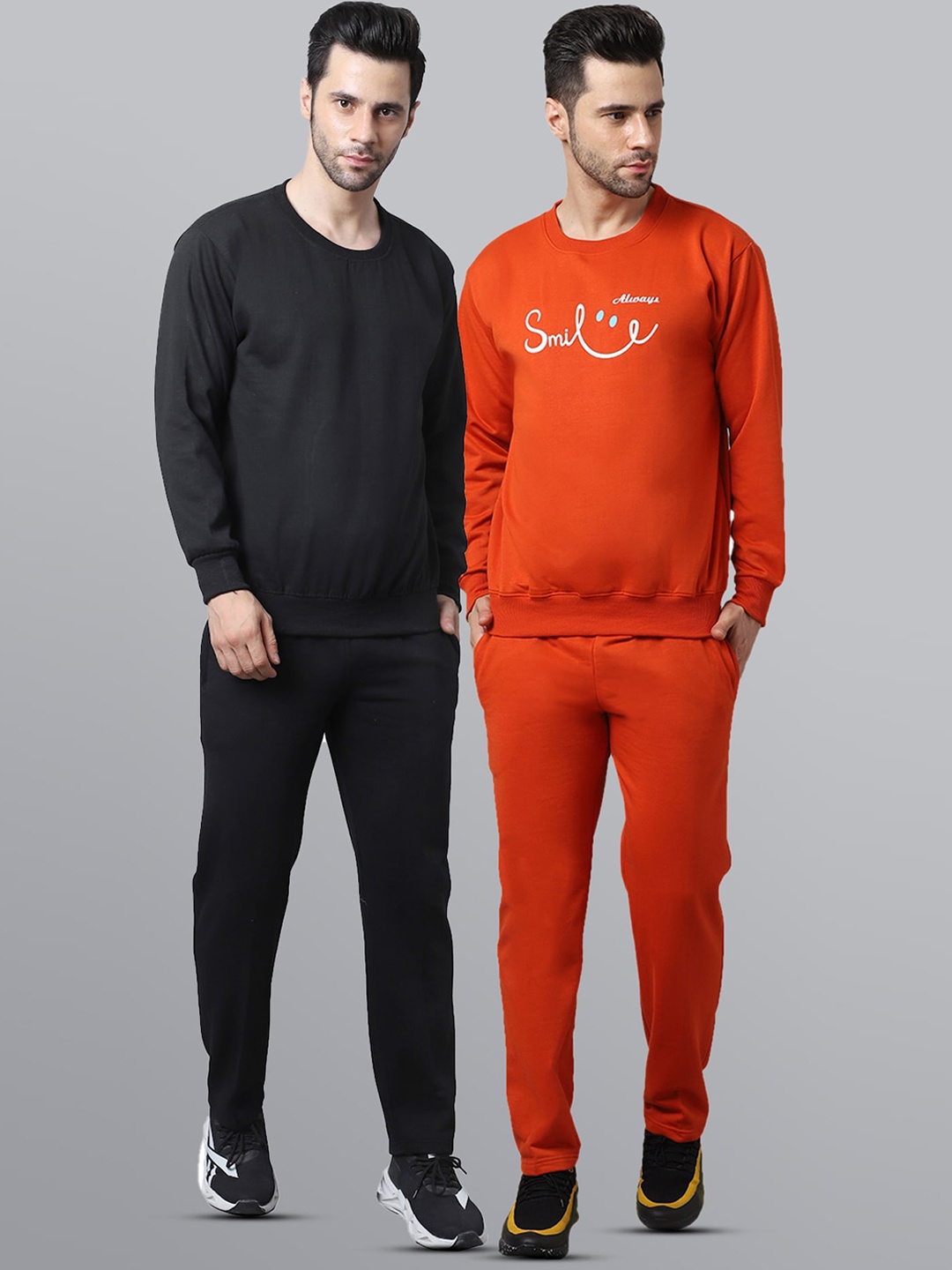 

VIMAL JONNEY Men Pack Of 2 Solid Tracksuits, Black